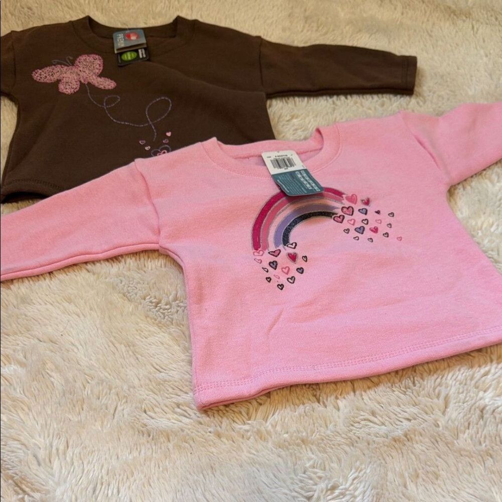 Hanes Pink and Brown Kids Long Sleeve Tees 6 month 9 month